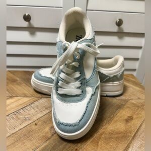 Zara Light Blue and White Denim Casual Sneakers, Size 8